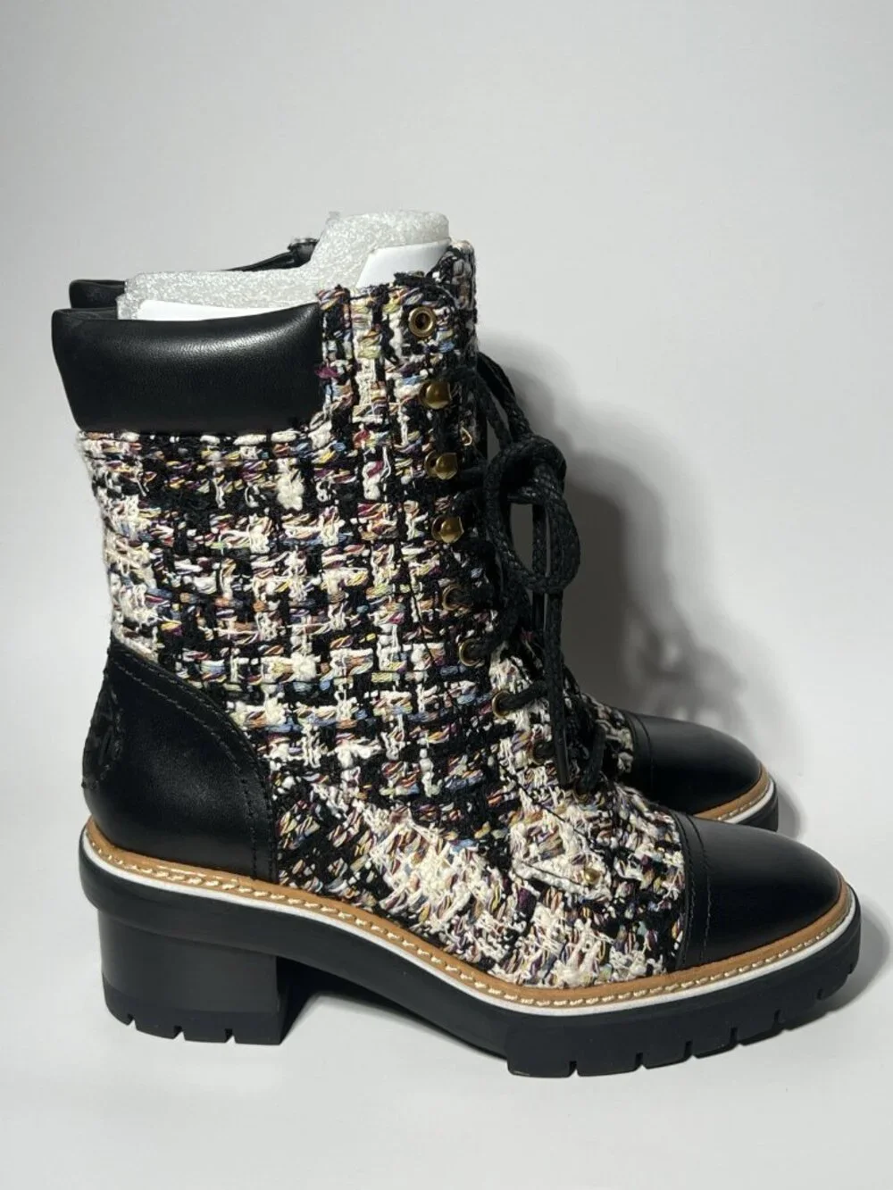 Tory Burch Tweed Leather Lace-Up Ankle Boots Women’s 7.5 New in Box